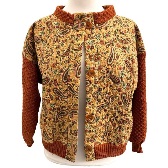 Vintage Handmade quilted bomber jacket Paisley patchwork lining large cottage - Picture 1 of 9